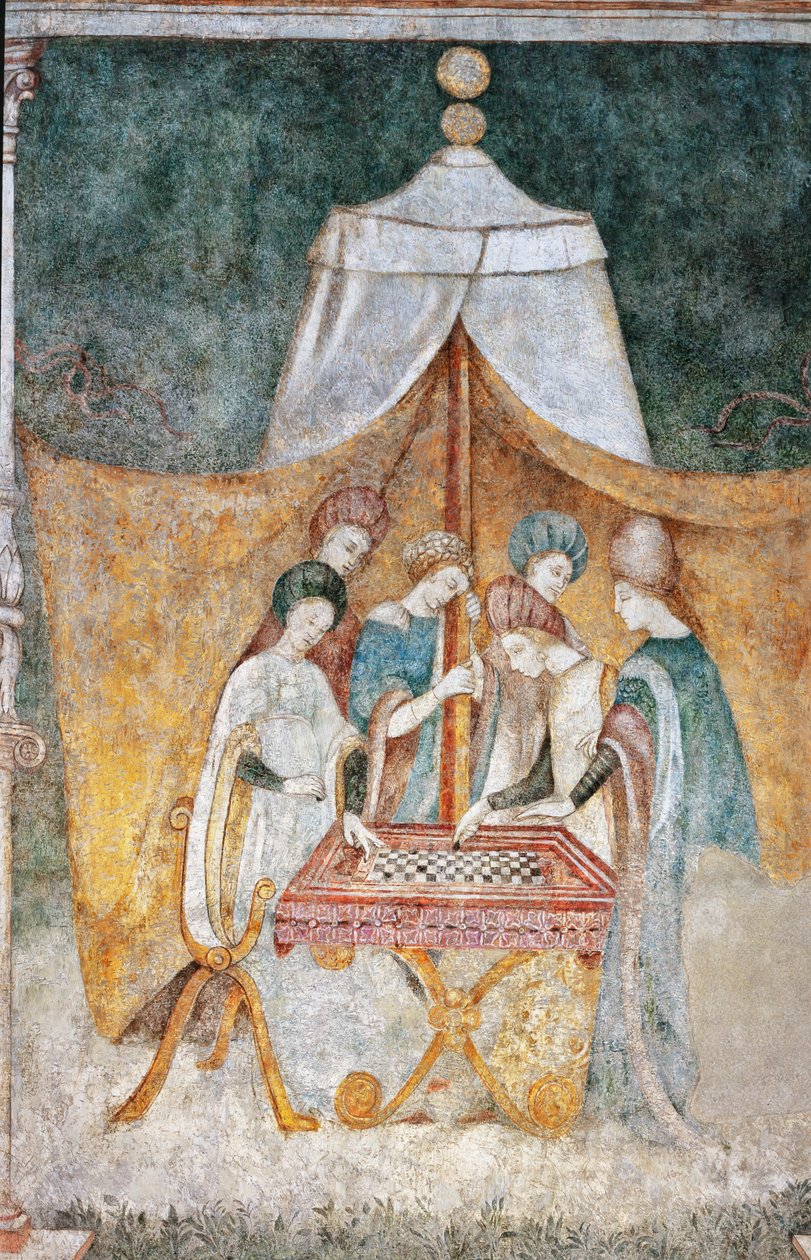 Bicocca degli Arcimboldi: fresko fra 1400-tallet, detalj av damspillet (fresko) av Italian School