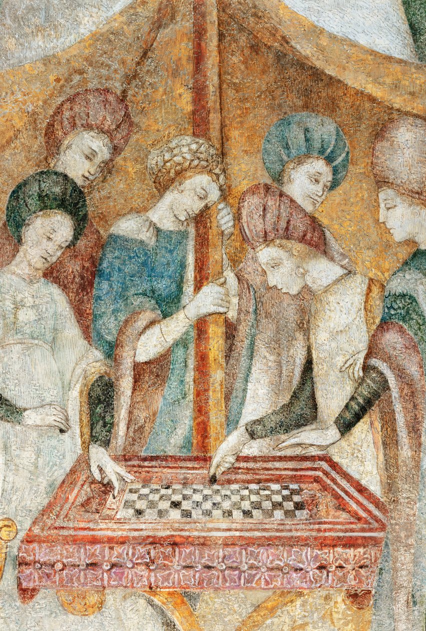 Bicocca degli Arcimboldi: fresko fra 1400-tallet, detalj av damspillet (fresko) av Italian School