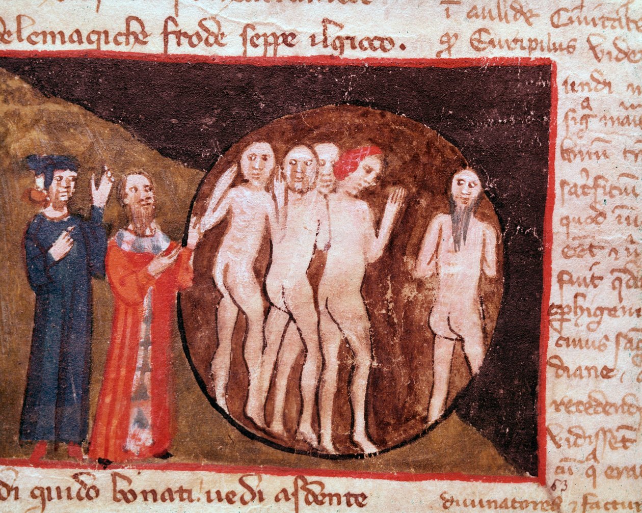 Bolgia of the falske profeter (sang 20 fra helvete, i den guddommelige komedie) - Miniatyr av Italian School