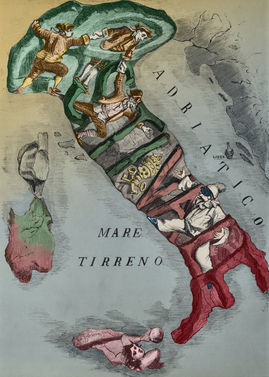 Karikatur av Italia under foreningen, 1866 av Italian School