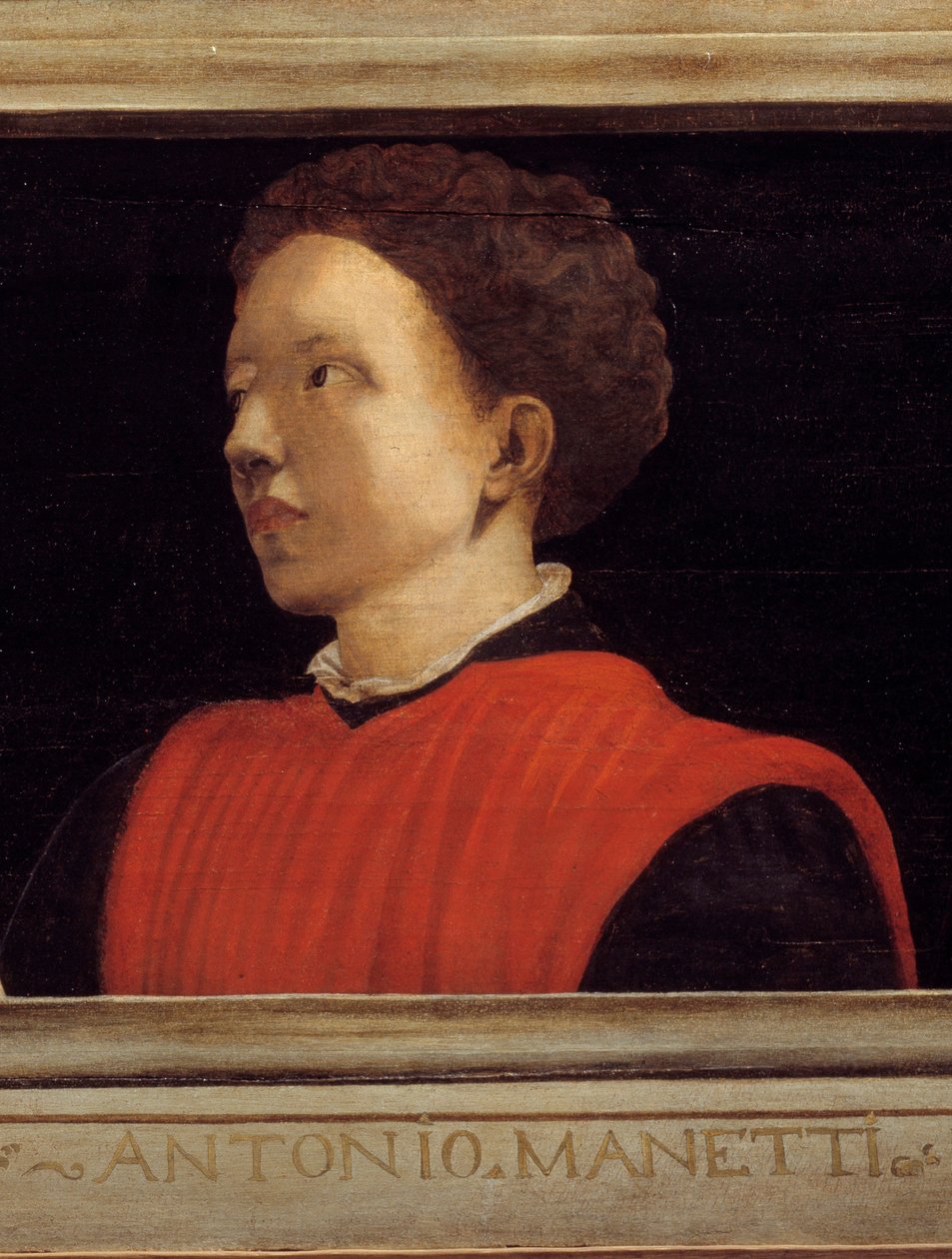 Cassone med 5 portretter av mesteren i den florentinske renessansen med portrett av Manetti Rutilio di Lorenzo (1571-1639). Italiensk skole på 1500-tallet. Inskripsjonen nedenfor er sannsynligvis suksessiv. Musée du Louvre, Paris. av Italian School