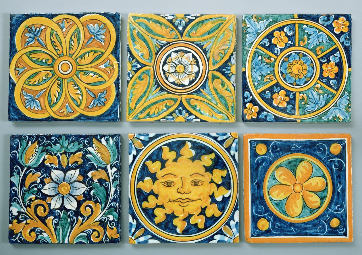 Keramiske fliser i typisk Caltagirone-stil (keramikk) av Italian School