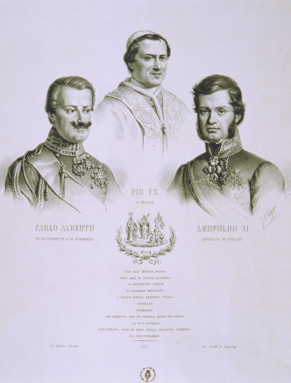 Charles Albert, Pius IX og Leopold II, 1848 av Italian School
