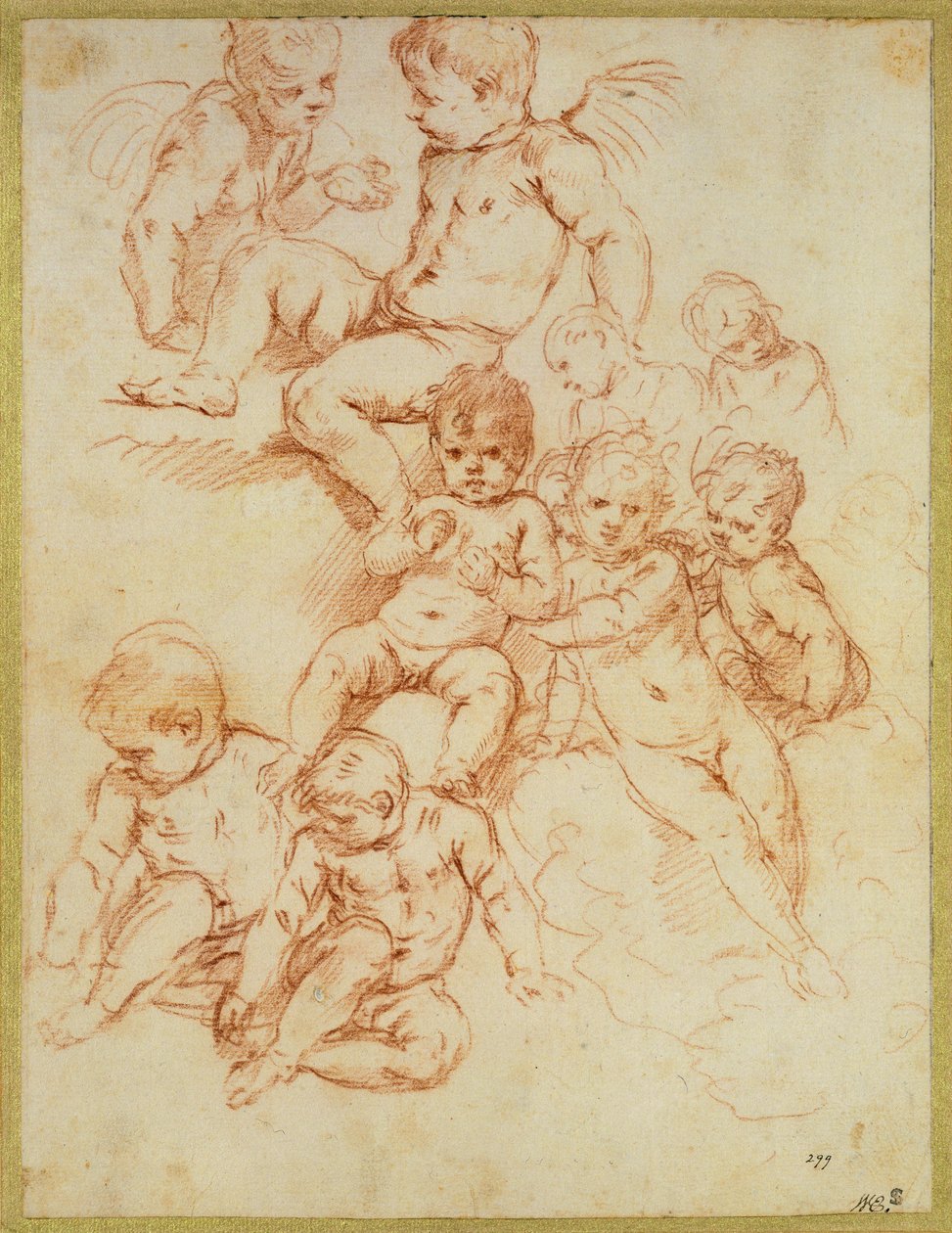 Kjeruber, tidlig på 1600-tallet (rødt kritt på papir) av Italian School