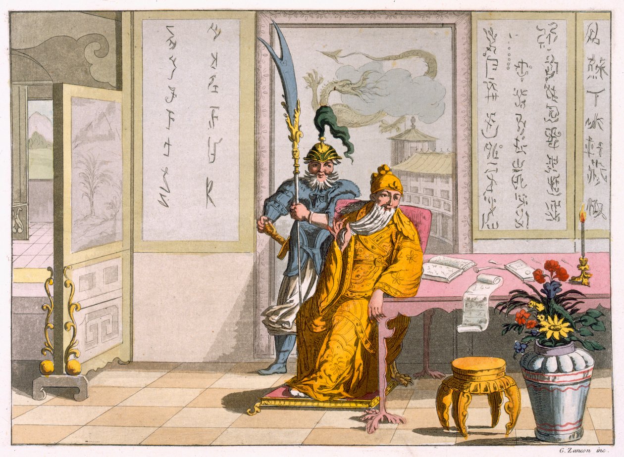 Kinesiske taoistiske religiøse ledere: The Divinity Kuan-ti, gravert av Fumagalli og Bramatti, ca. 1820-30 (fargegravering) av Italian School
