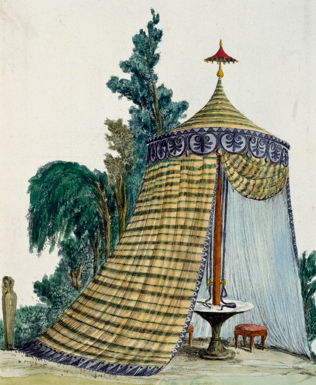 Kinesisk paviljong i hage, ca 1810, gravering, Italia av Italian School