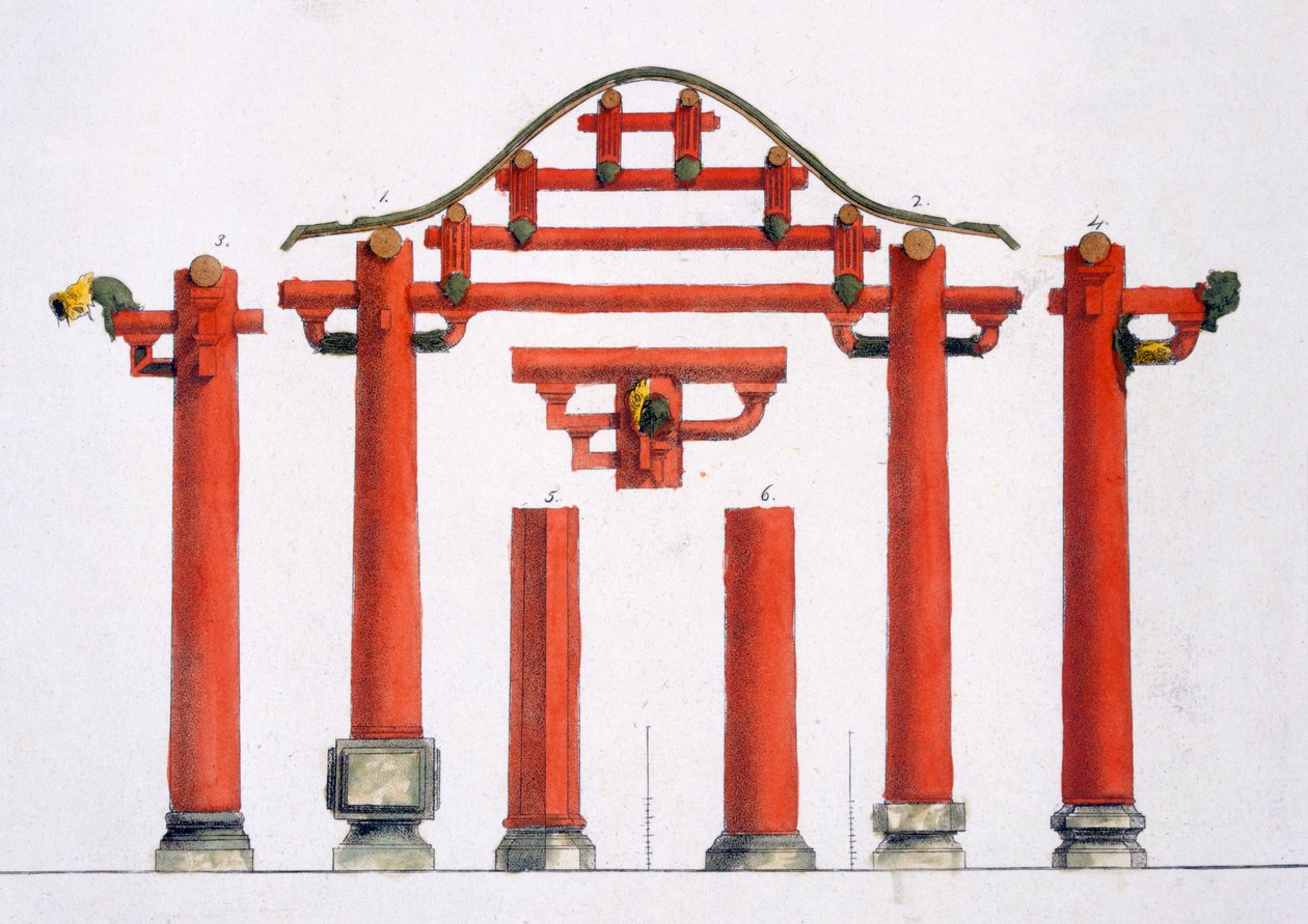 Kinesiske arkitektoniske detaljer i tre, ca. 1820-30-tallet av Italian School