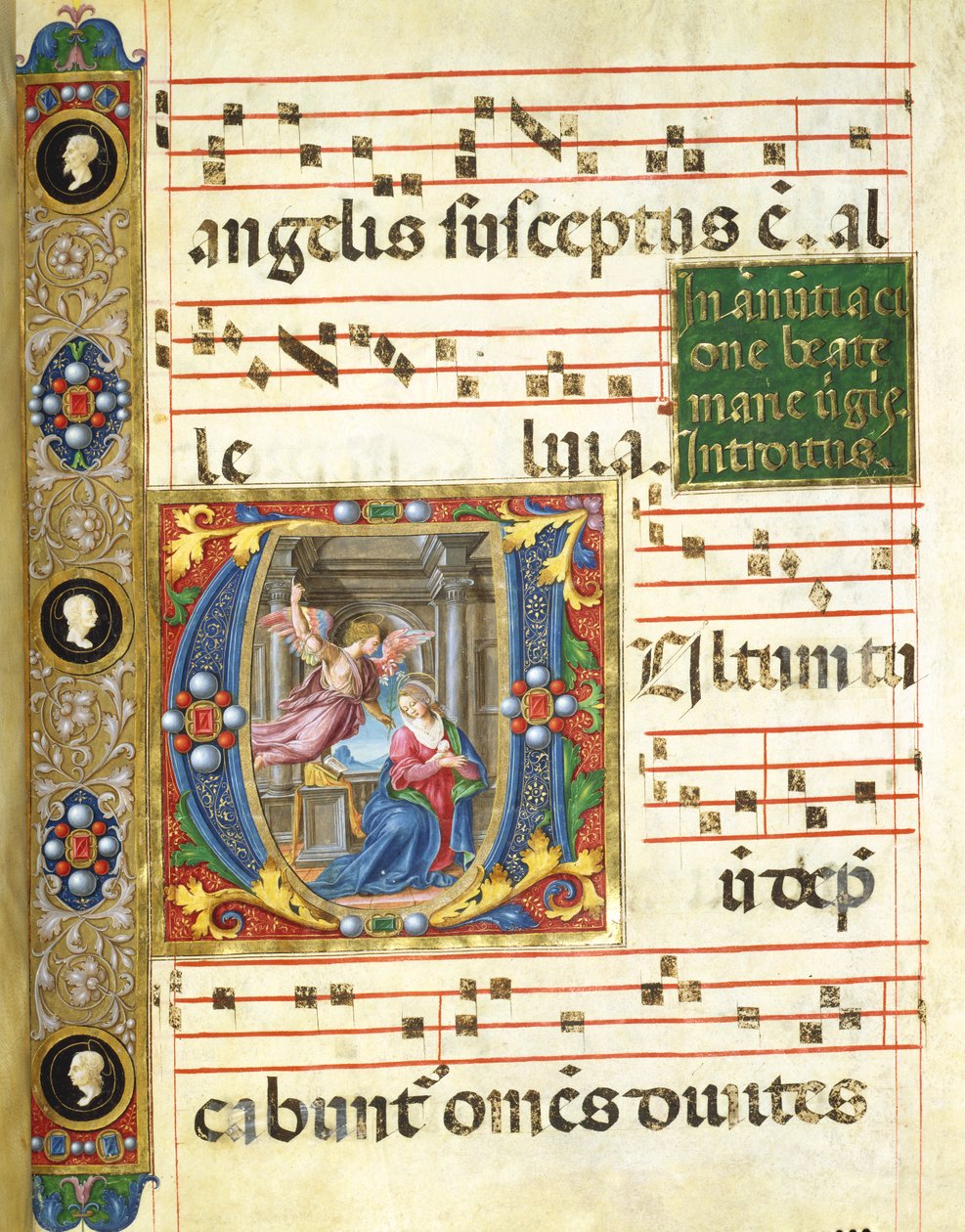 Korminiatyr med bebudelsen (pigment på vellum) av Italian School