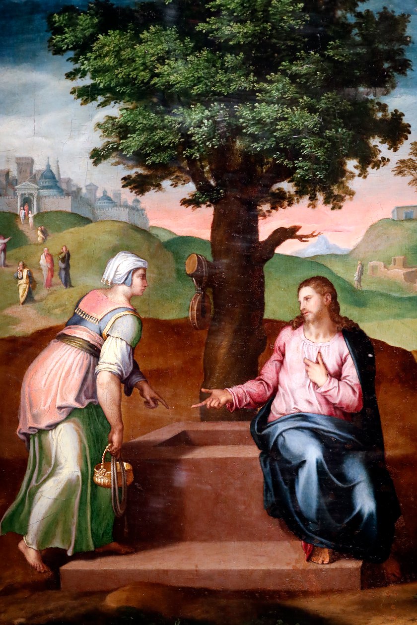 Kristus og den samaritanske kvinnen ved brønnen. Andre halvdel av 1500-tallet. Anonym. Genova. Italia. av Italian School