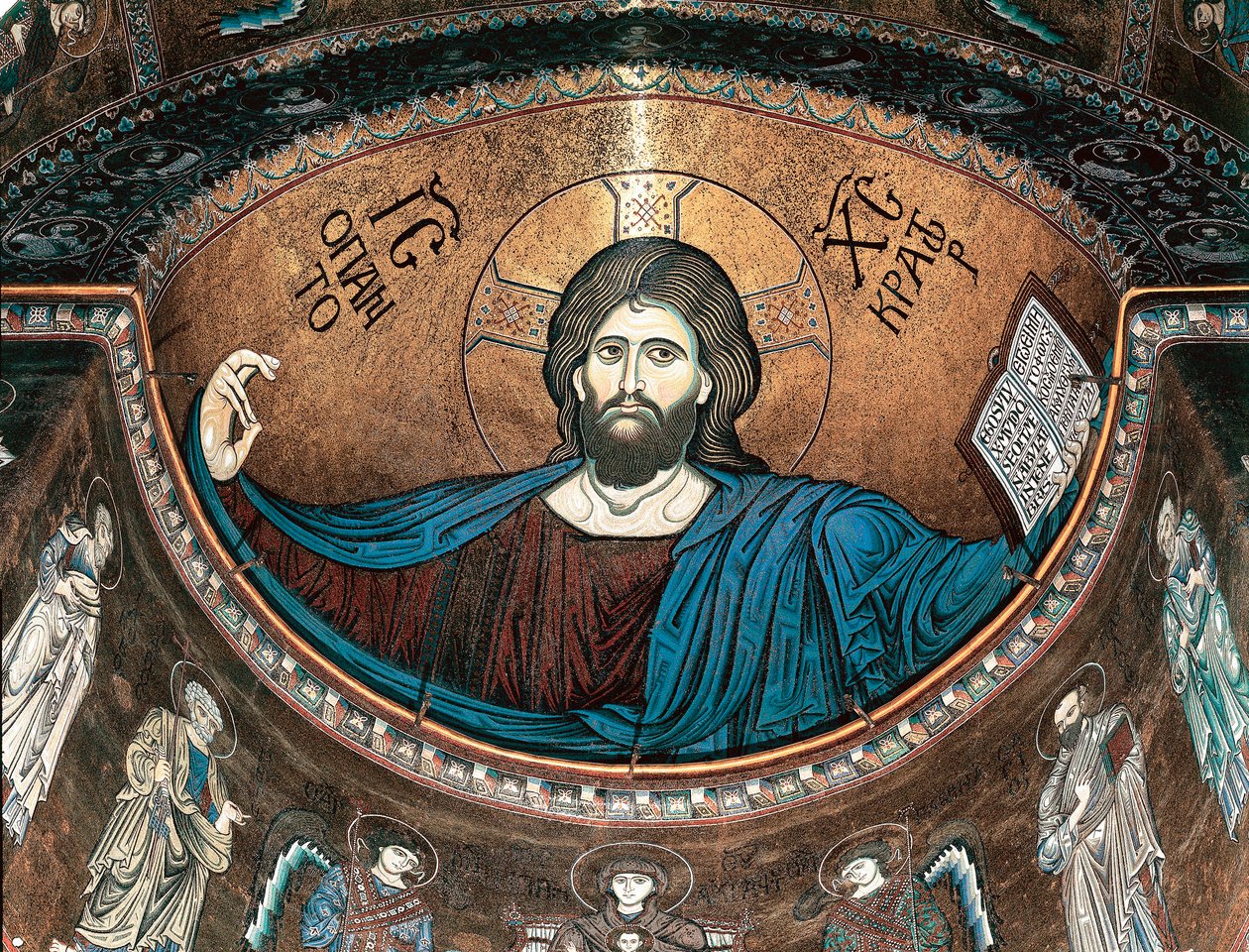 Kristus pantokrator eller Kristus i ære, dekorerer apsis til katedralen i Monreale, Sicilia, Italia av Italian School