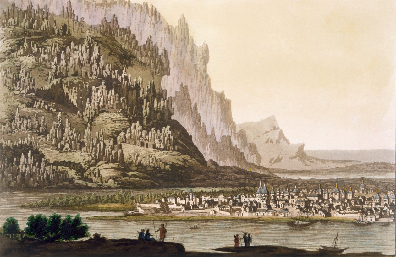 Byen Yakutsk ved elven Lena, østlige Sibir, ca. 1820-30-tallet av Italian School