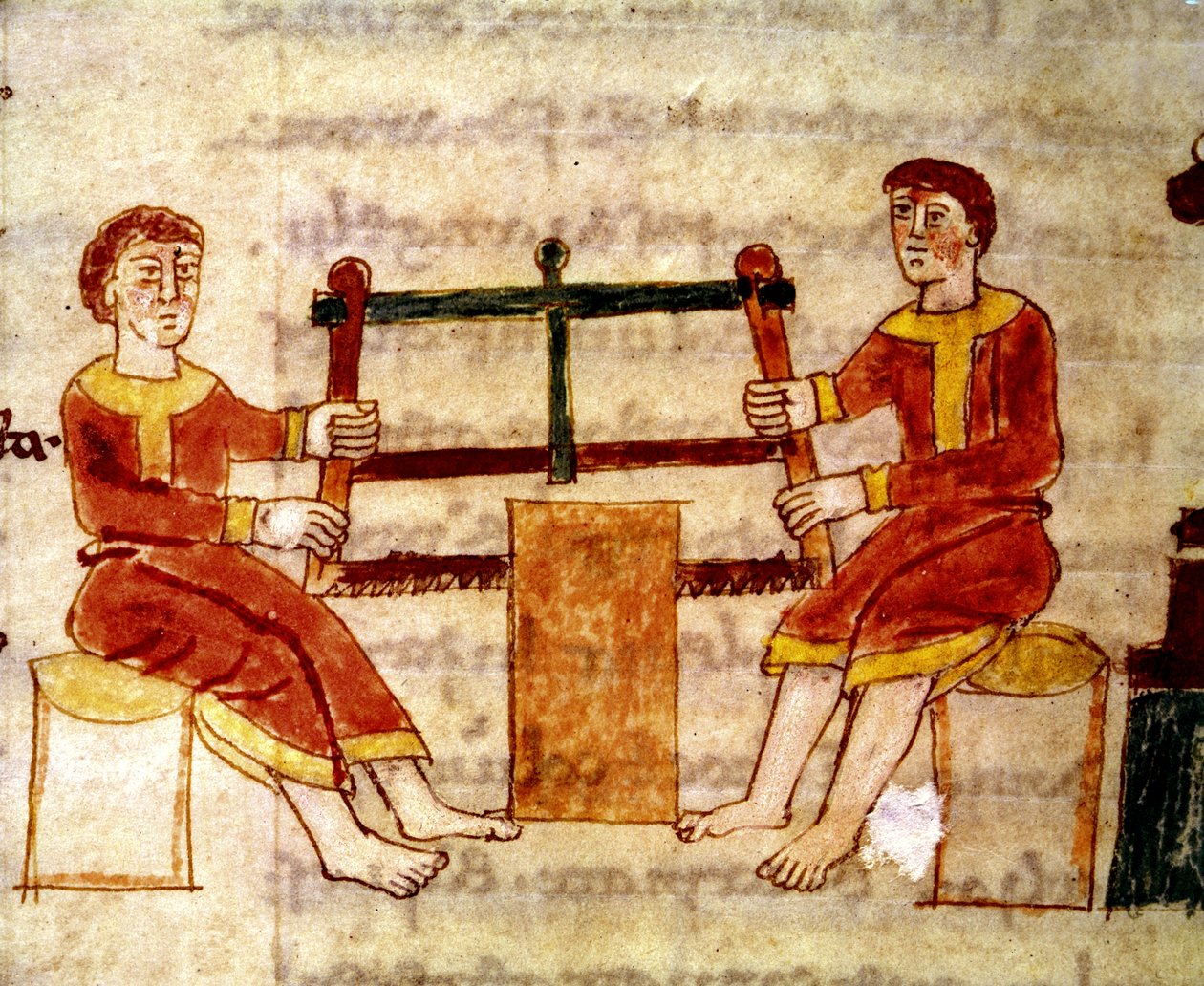 Codex 132 Livre 14 Kap.25 To menn som sager ved, fra De Universo av Rabanus Maurus (ca. 780-856) 1023 av Italian School