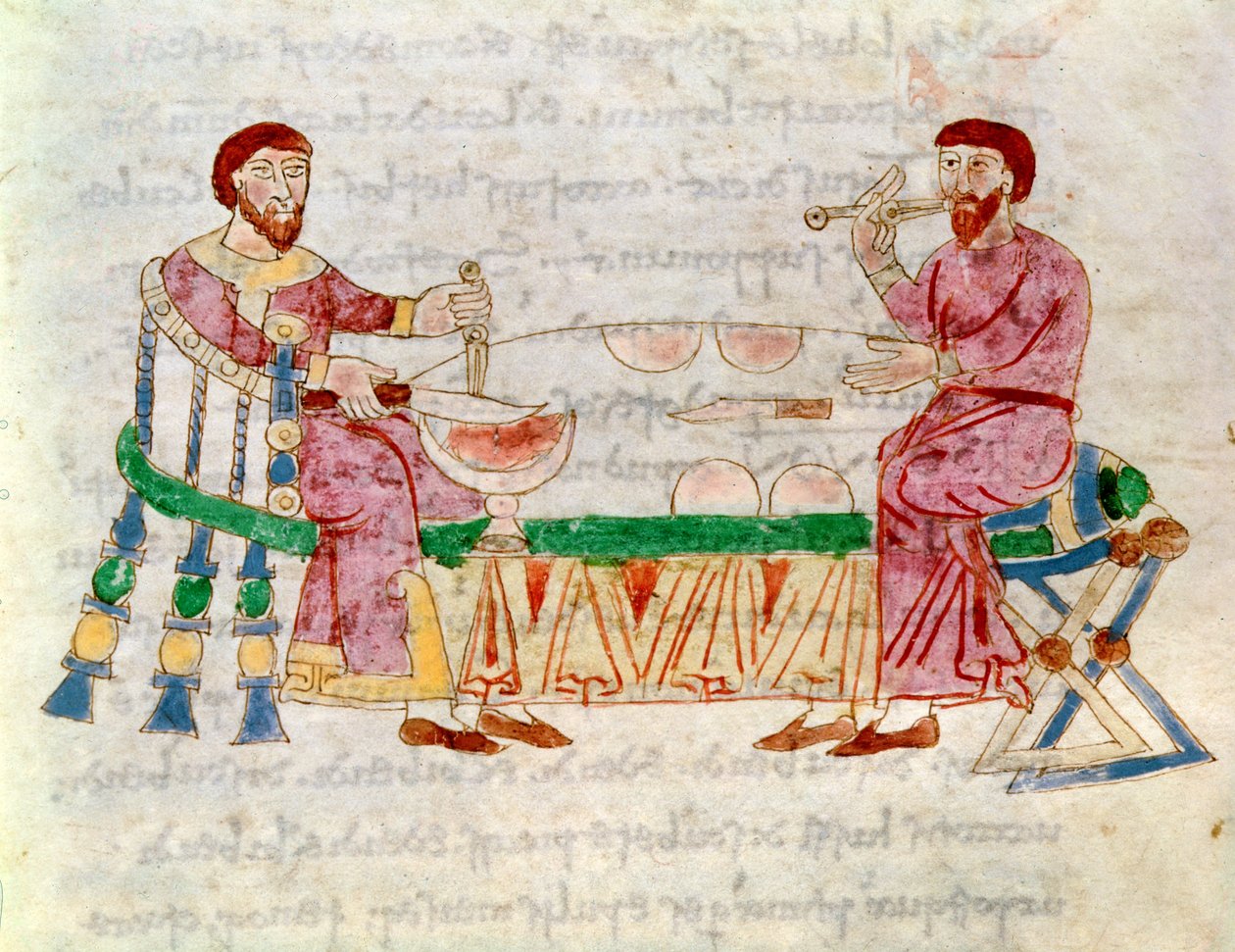 Codex 132 Livre 22 Kap.1 Måltidet, fra De Universo av Rabanus Maurus (ca. 780-856) 1023 av Italian School