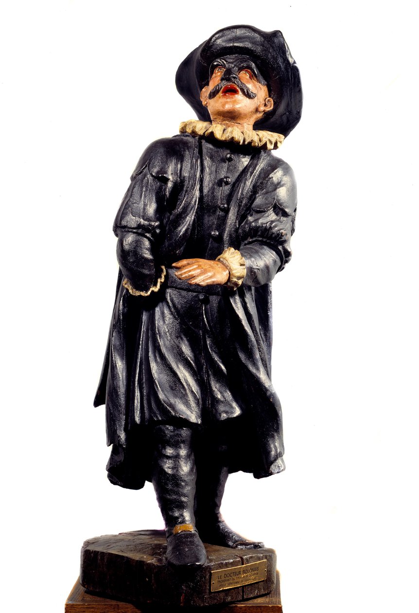 Commedia dell'arte: karakteren til Dottor Balanzone (Doctor of Bologna) (bolonesisk) fra Seraphin-teatret. Polykrom treskulptur av den italienske skolen på 1700-tallet. Paris, Musee Carnavalet av Italian School