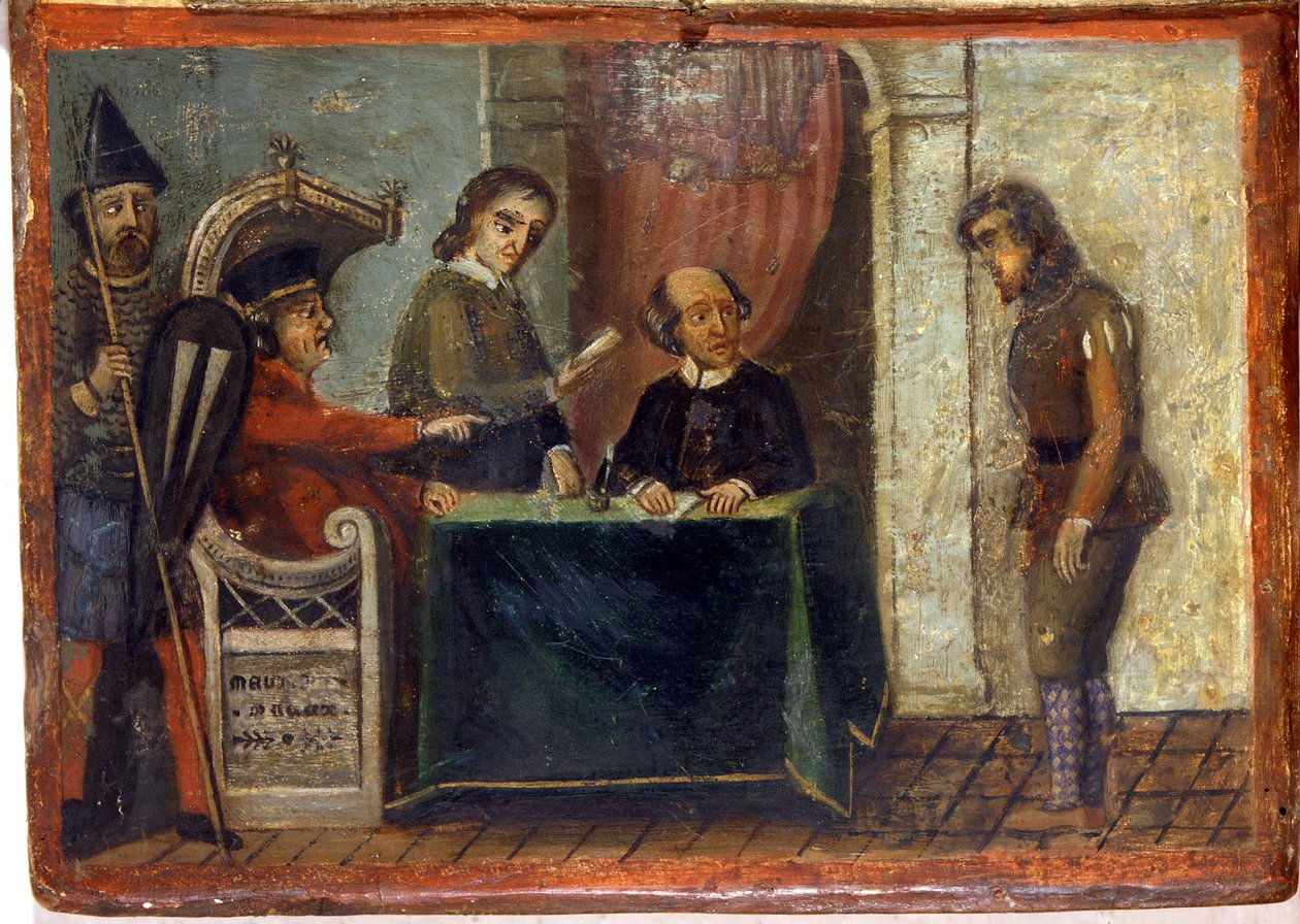 Domfellelse av en borger i nærvær av dommer og byrepresentanter 1273. Nasjonalarkivet, Siena. av Italian School