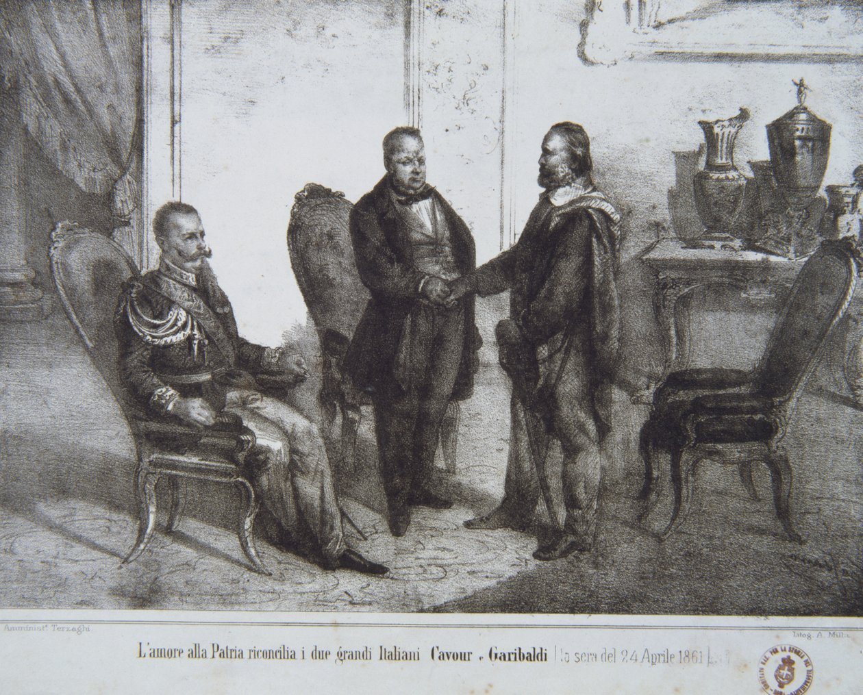 Råd mellom Garibaldi og Cavour 24. april 1861 av Italian School