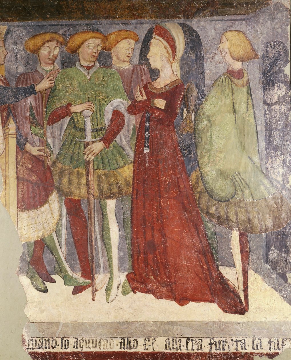 Court Scene, fragment av freskomaleri av Italian School