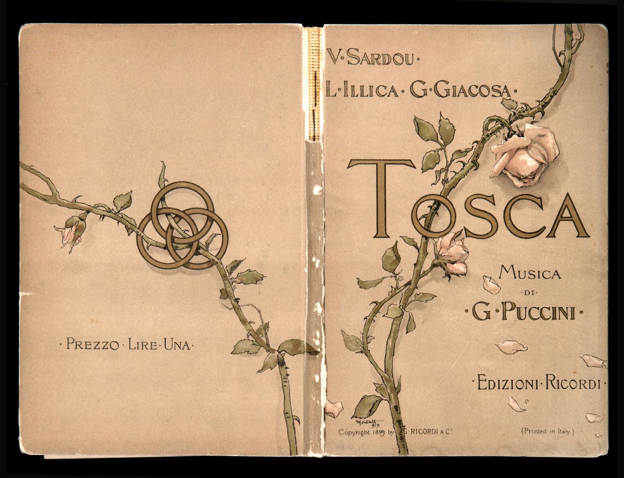 Omslag, Libretto della Tosca av Giacomo Puccini, Ricordi Edition, Italia av Italian School