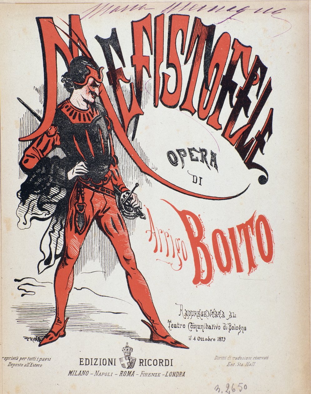 Cover av musikalsk partitur av Mefistofele opera av Arrigo (Enrico) Boito av Italian School