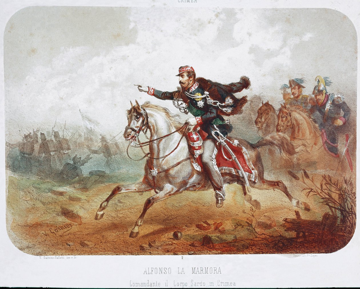 Krimkrigen: anklagen mot kommandør Alfonso Ferrero La Marmora (1804-1878). Skrive ut. Privat samling fra 1800-tallet av Italian School