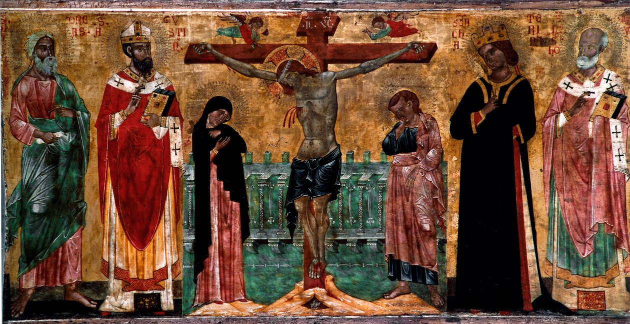 Korsfestelse og helgener Tremaleri av anonym kunstner fra Veneto bysantinsk skole. Dim. 61x113 cm Venezia, Museo Correr, n. 381 av Italian School