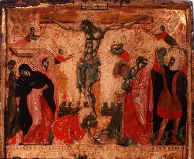 Korsfestelse, øvre halvdel av et panel (se også 78637) (panel) av Italian School