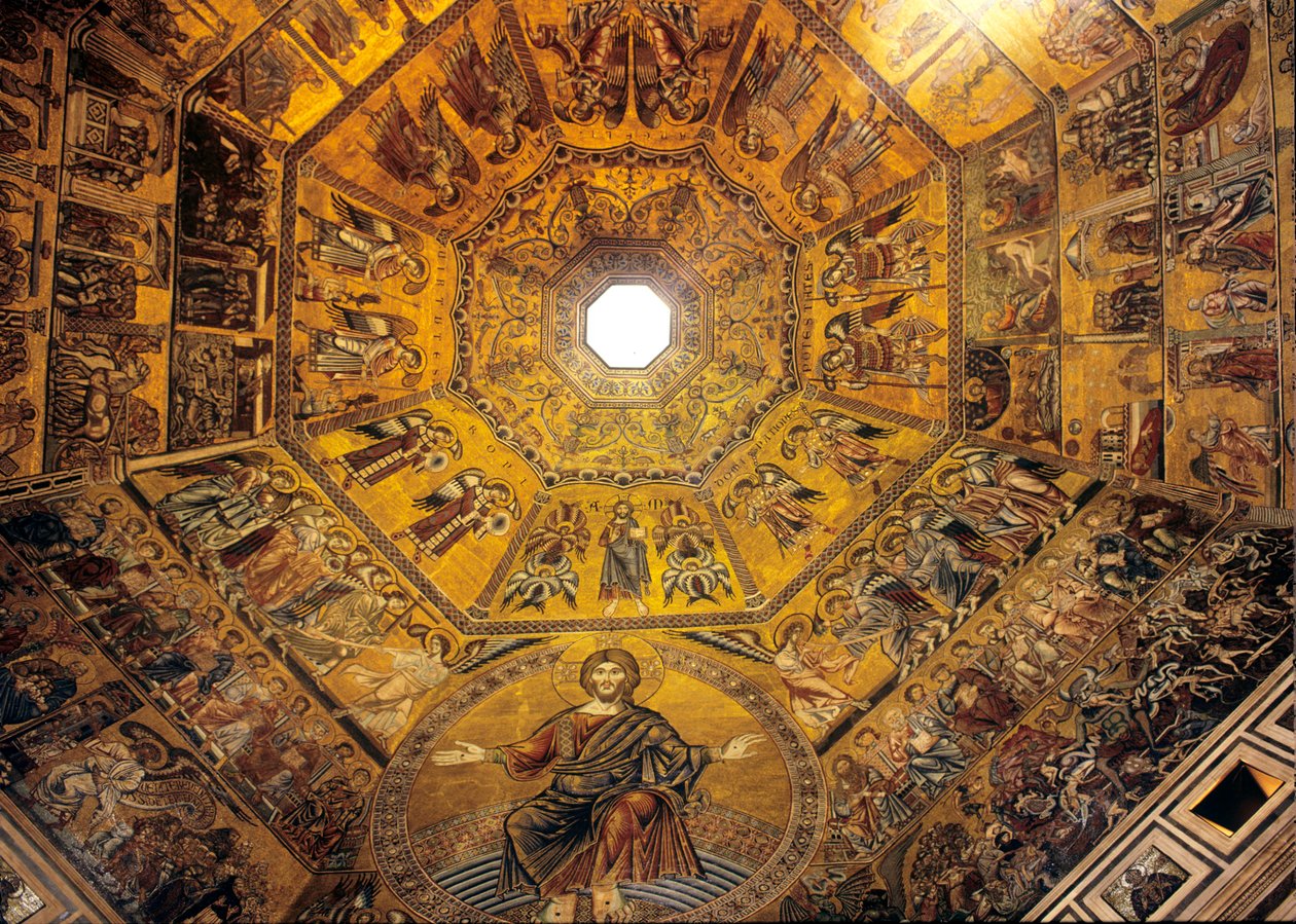 Kuppel av dåpskapellet i San Giovanni (mosaikk) av Italian School