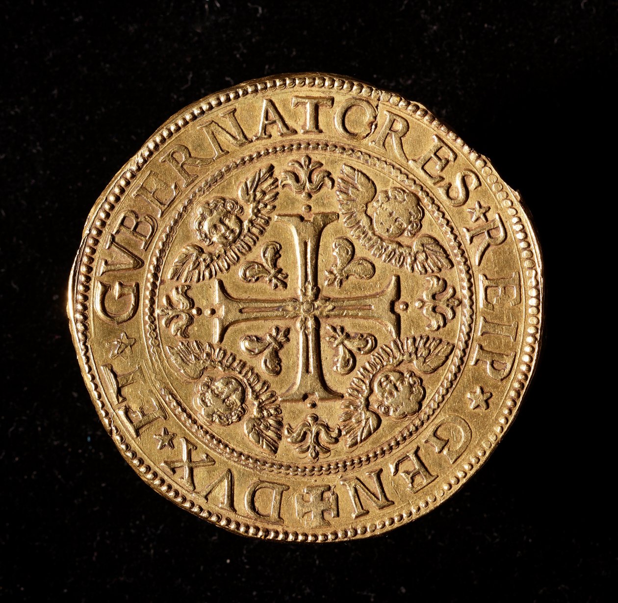Valuta for republikken gener: 20 gull doppie. Diameter 58 mm. 1645. Foran. Genes Musei di Strada Nuova (inv, M7097) av Italian School