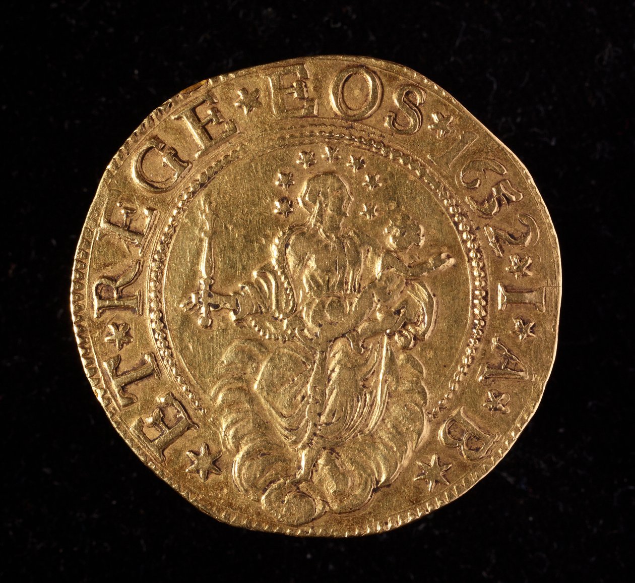 Valutaen til republikken gener: fem gull dobbel mynt. Diameter 41 mm. 1652. Tilbake. Genmuseer i Strada Nuova av Italian School