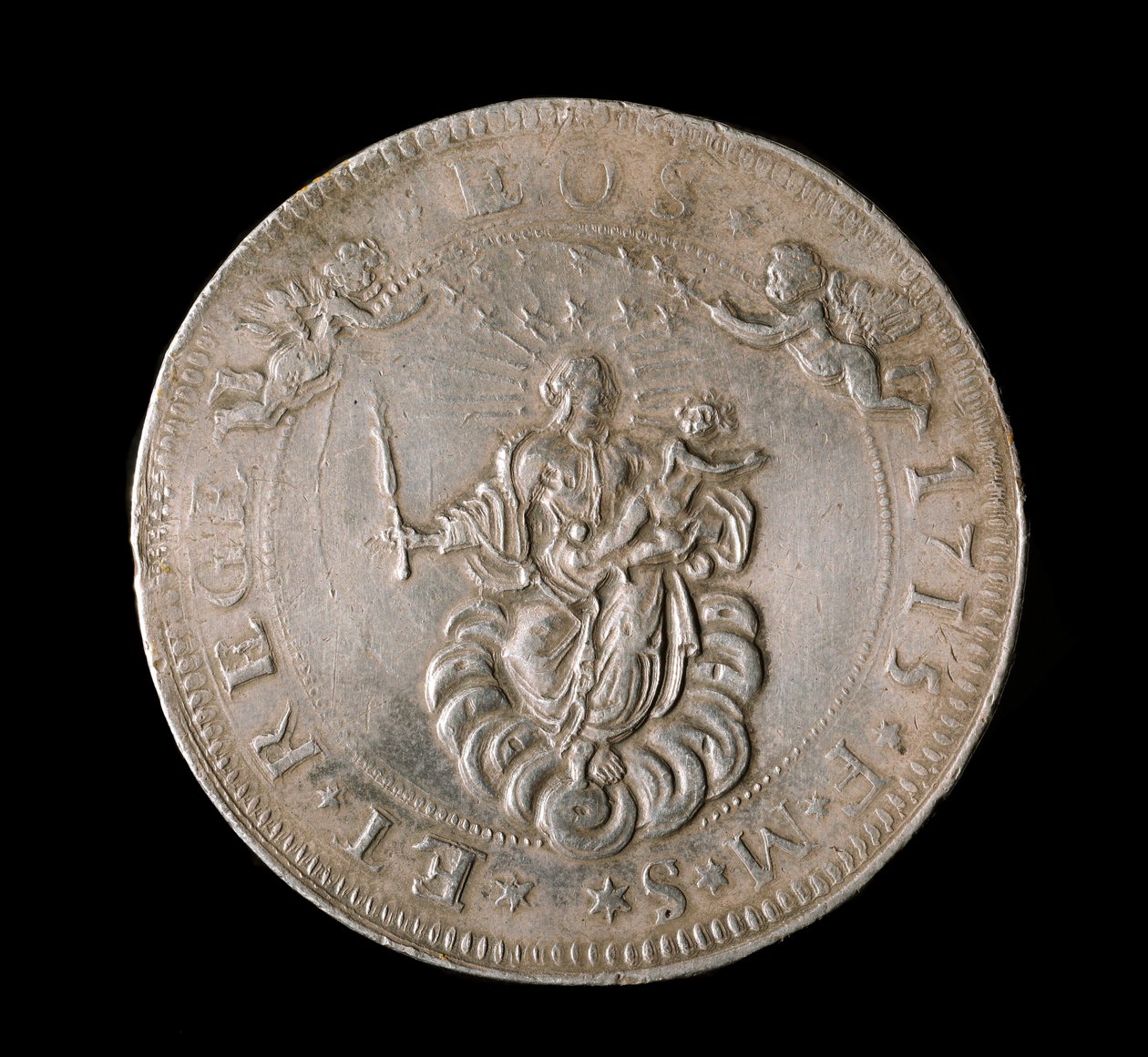 Republikken Genes valuta: seks ecu sølvmynt. Diam. 61,5 mm. 1715. Forside. Genes Musei di Strada Nuova (inv, M7156) av Italian School
