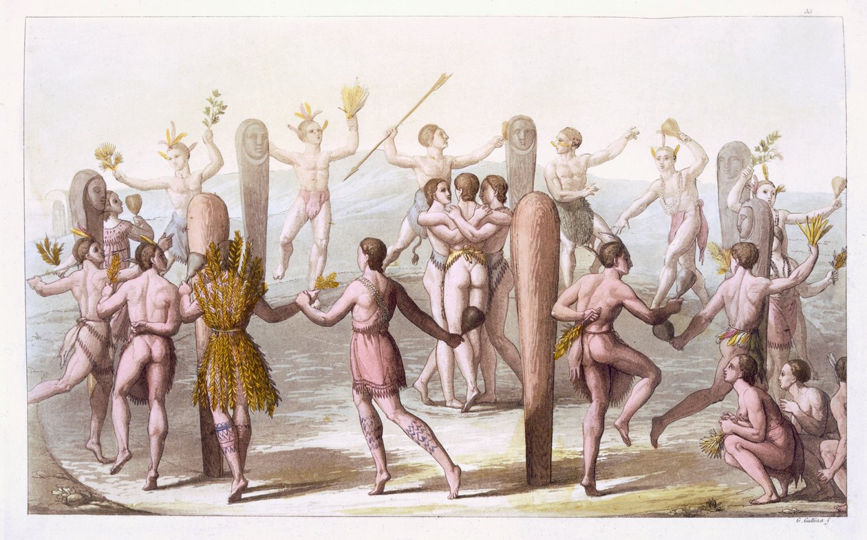 Dances of the Native Inhabitants of Virginia, ca. 1820 av Italian School