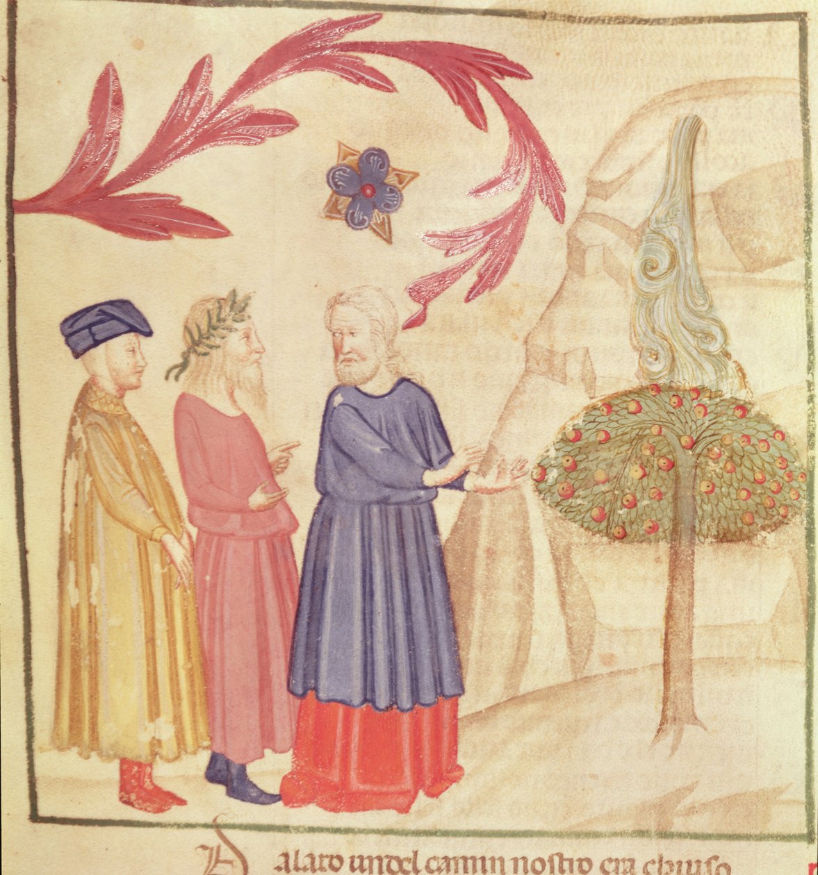 Dante og Virgil (70–19 f.Kr.) i det terrestriske paradis, fra The Divine Comedy av Dante Alighieri (1265–1321) av Italian School