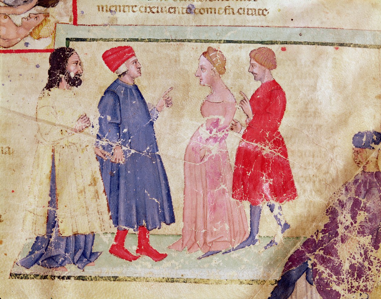 Dante og Virgil (70-19 f.Kr.) med Francesca da Rimini og Paolo Malatesta, fra The Divine Comedy av Dante Alighieri (1265-1321) av Italian School