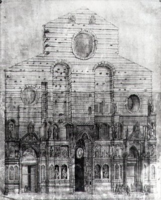 Design av fasaden til Santa Maria del Fiore eller Duomo, Firenze (penn og blekk på papir) (sh foto) av Italian School