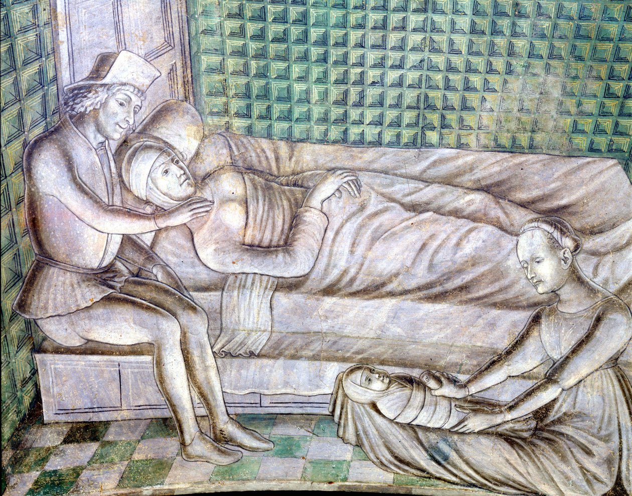 Detalj av en freskomaleri av slottet Roccabianca i Parma fra 1480, i dag ved Castello Sforzesco i Milano. Den representerer historien om Griselda, hentet fra en novelle fra Giovanni Boccacios "Decameron" (1313 - 1375). (Grisélidis). Dette er stoen av Italian School