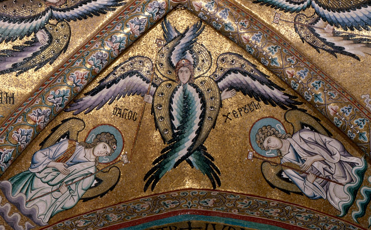 Detalj av en engel fra hvelvet til apsis (mosaikk) av Italian School