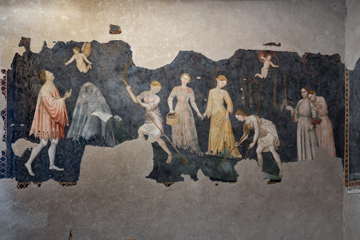Detalj av freskene, Camera Pinta (Painted Room) av Italian School