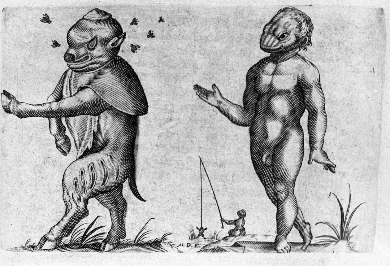 Ulike typer menneskelige monstre. Gravering fra "Monstrenes natur, deres årsaker og forskjeller" av Fortunio Selvomi (1577-1656), italiensk vitenskapsmann. 1646 av Italian School