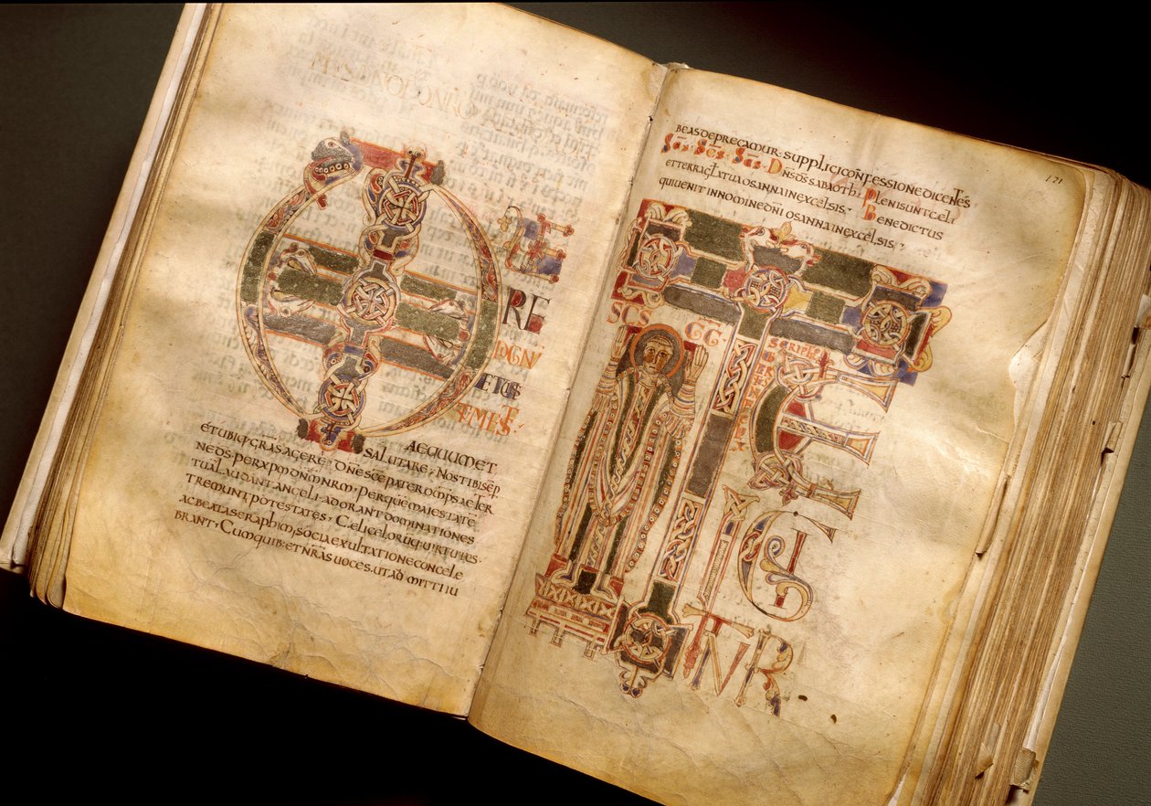 Dobbeltside av et liturgisk manuskript fra 1000-tallet. (Ms.B 8, folii 170v. 171r.) Fra Sant