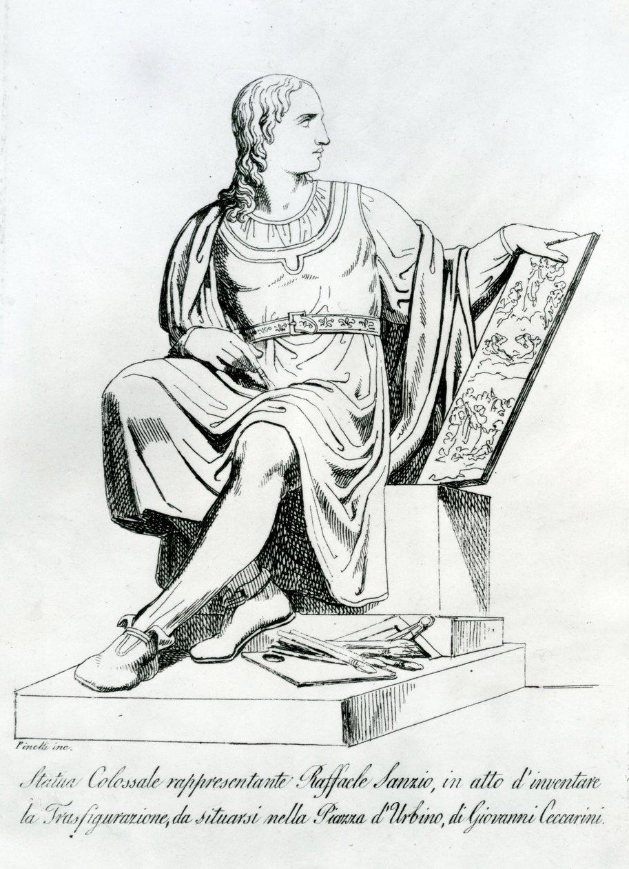 Tegning av en statue av Giovanni Ceccarini av Raffaello Sanzio da Urbino av Italian School