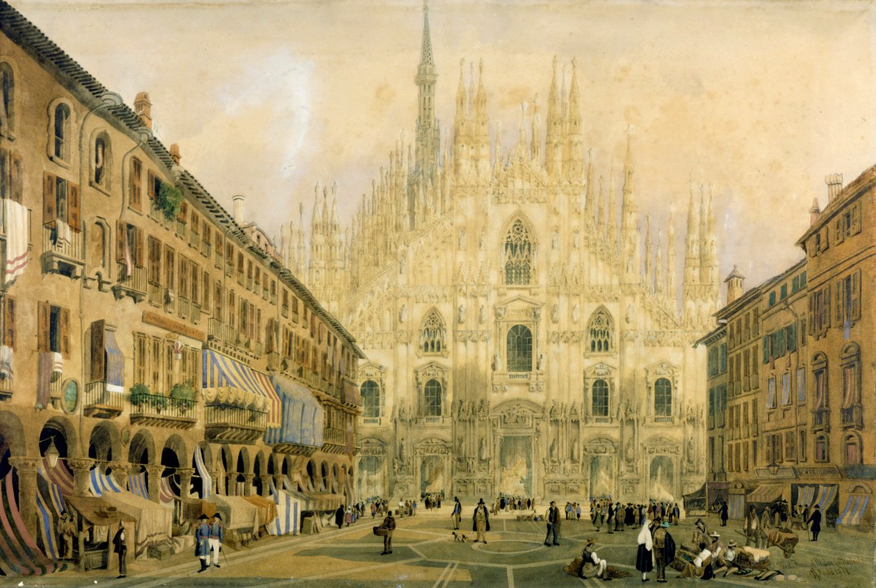 Duomo-plassen og katedralen i Milano. 1811. av Italian School