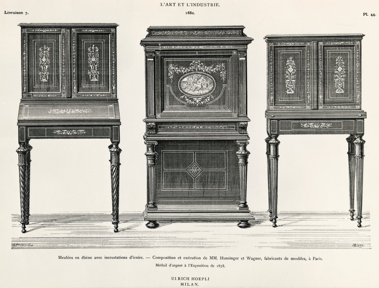 Ibenholt møbler av Hunsinger og Wagner, Paris, illustrasjon fra L