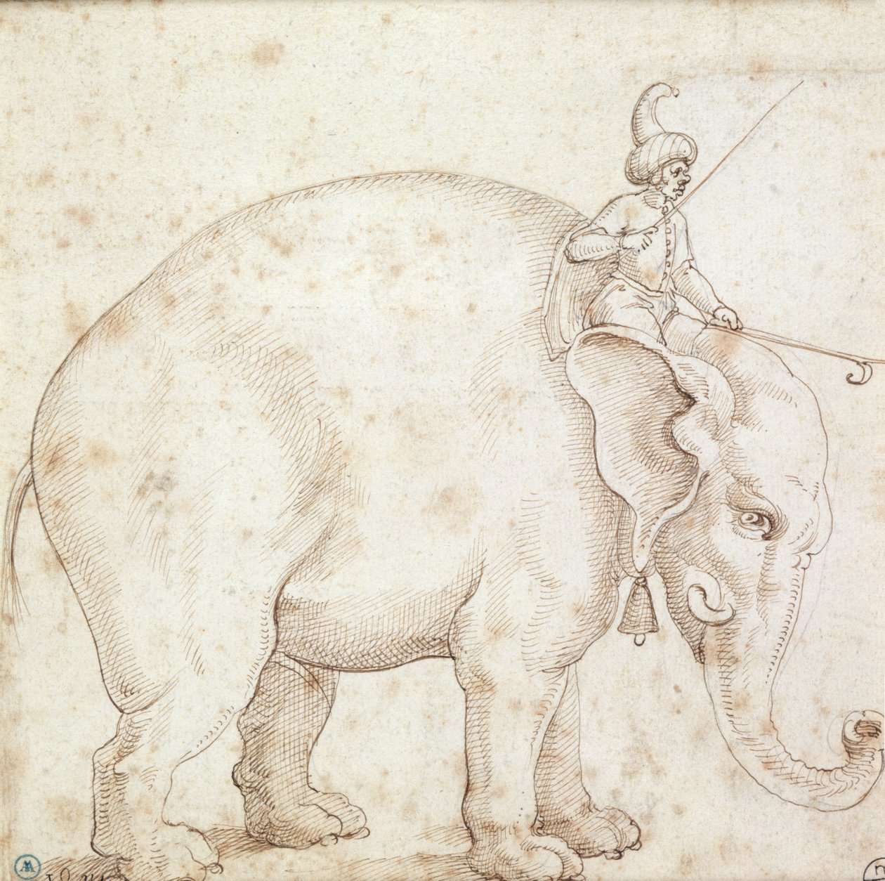 Elefant Hanno og hans Mahout av Italian School