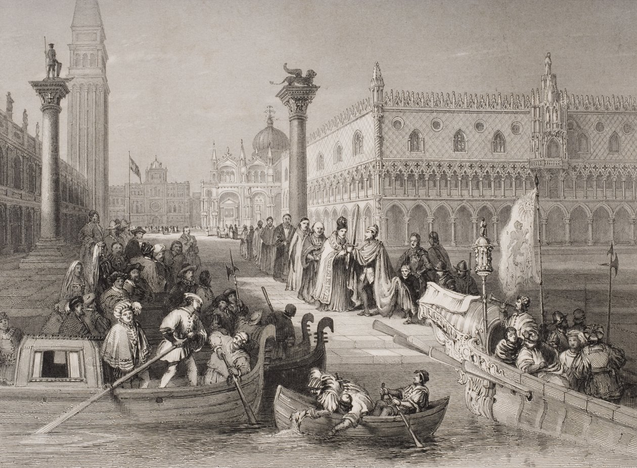 Ombordstigning av Doge, Venezia, gravert av Challis av Italian School