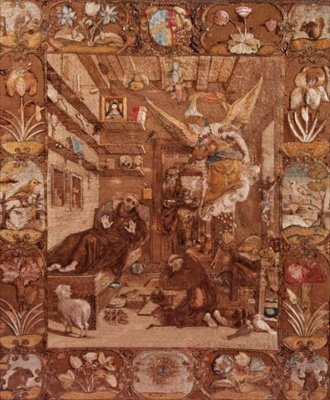 Brodert bilde av St.Francis i ekstase, etter maleri av Paolo Piazza, 1599-1622 (tekstil) av Italian School