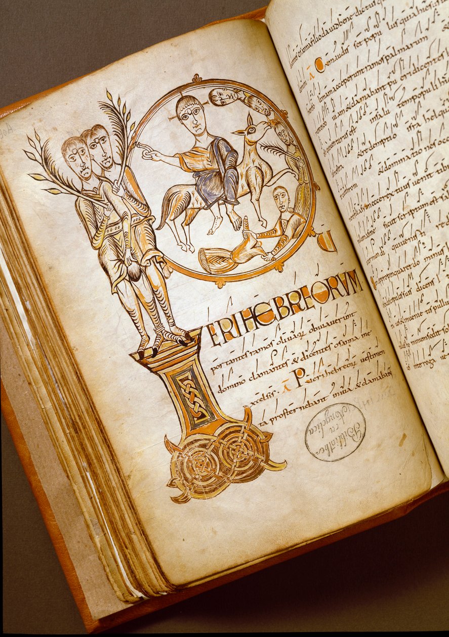 Inngang i Jerusalem Manuskript fra Bologna-skolen. (MS.123-Foglio 54 v) Roma fra 1000-tallet, Biblioteca Angelica av Italian School