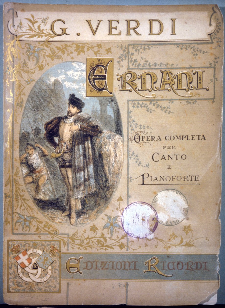 Ernani av Verdi, cover for partituret for sang og piano, sd 1800-tallet av Italian School