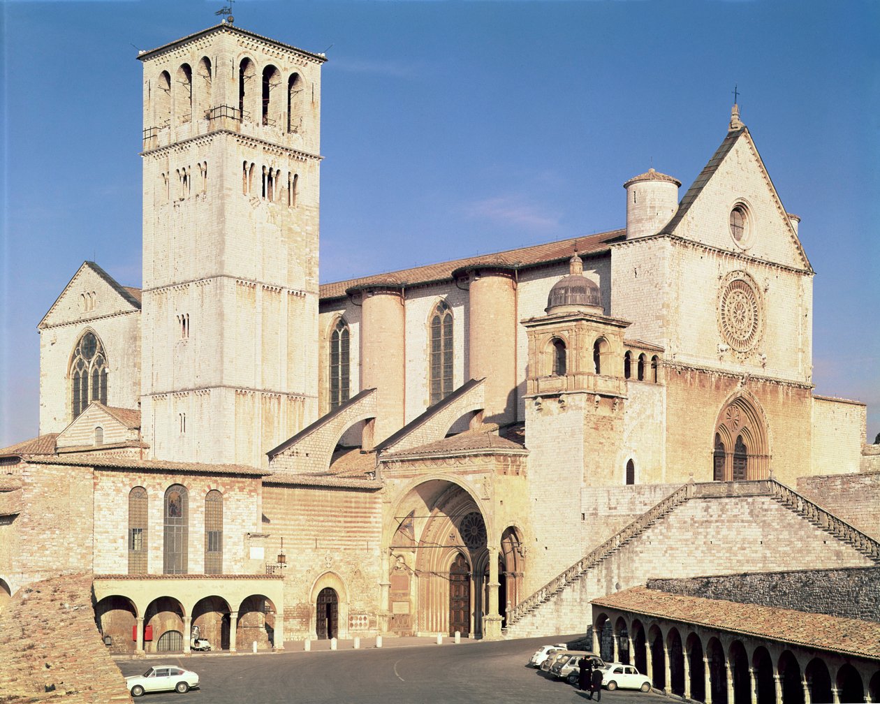 Eksteriør av øvre og nedre kirke, 1228-53 av Italian School