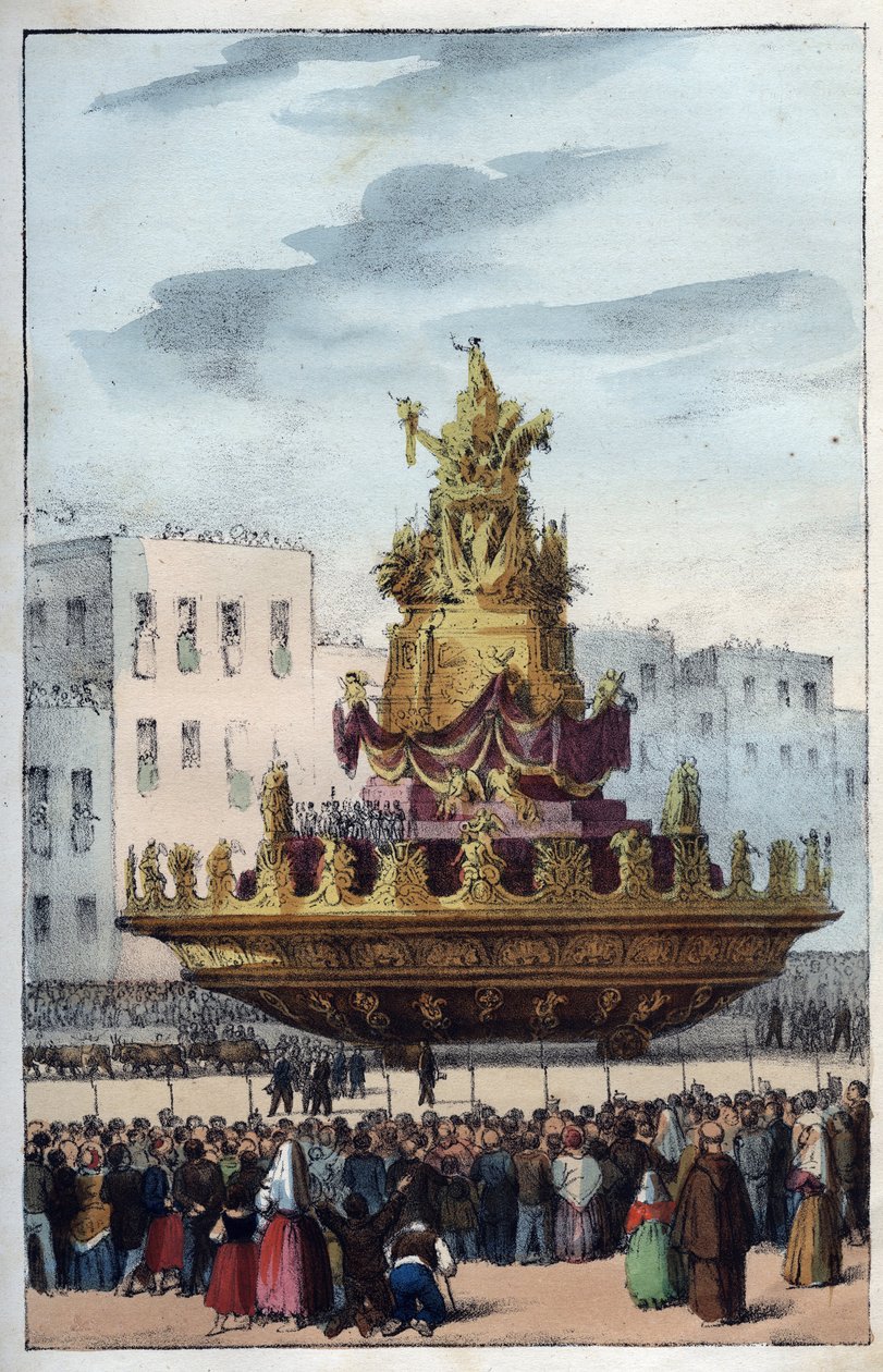 Festen for Santa Rosalia av Palermo (1130-1160), skytshelgen for Palermo - Festen for Santa Rosalia - (skytshelgen for Palermo i Italia) Festen for Santa Rosalia i Palermo på Sicilia - Festen for Santa Rosalia - gravering fra " "Bruk og skikker av Tutt av Italian School