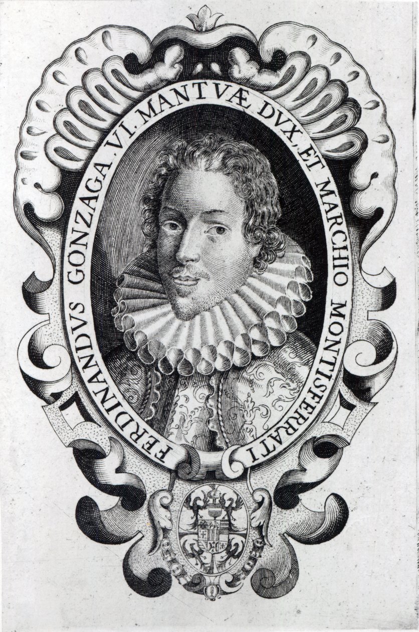 Ferdinando Gonzaga, hertug av Mantua (gravering) (bw-bilde) av Italian School